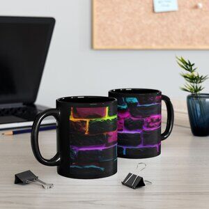 Colorful Brick Pattern Black Mugs